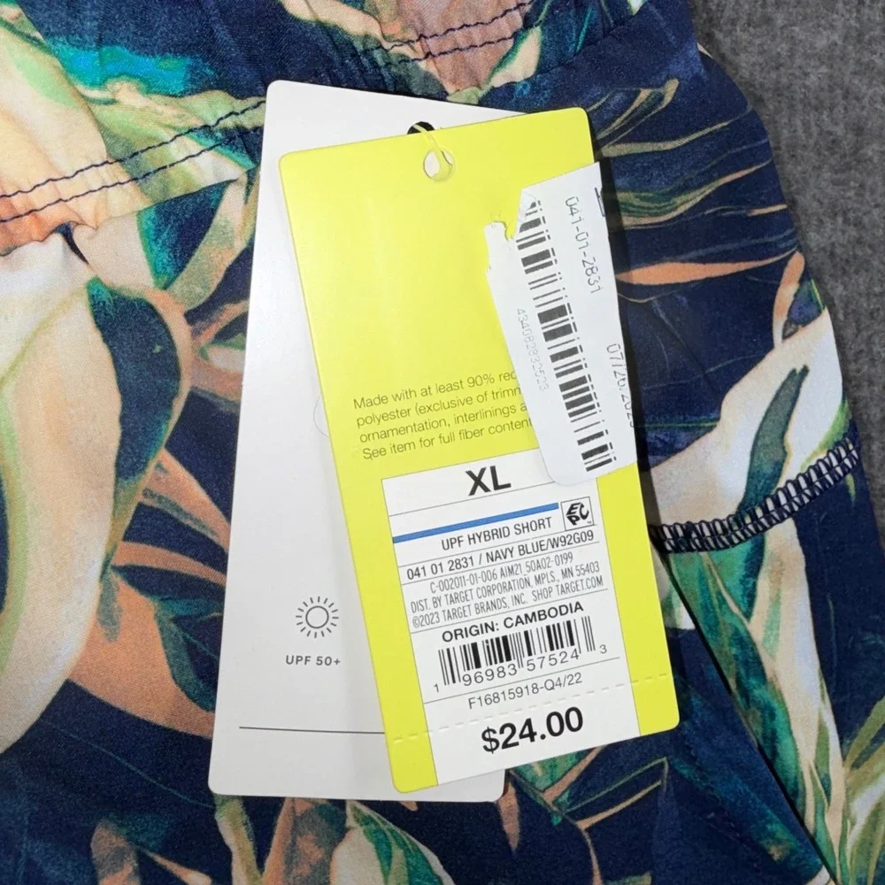 All in Motion Mens Hybrid Shorts XL Navy Blue Tropical Floral UPF 50+ Water Rep